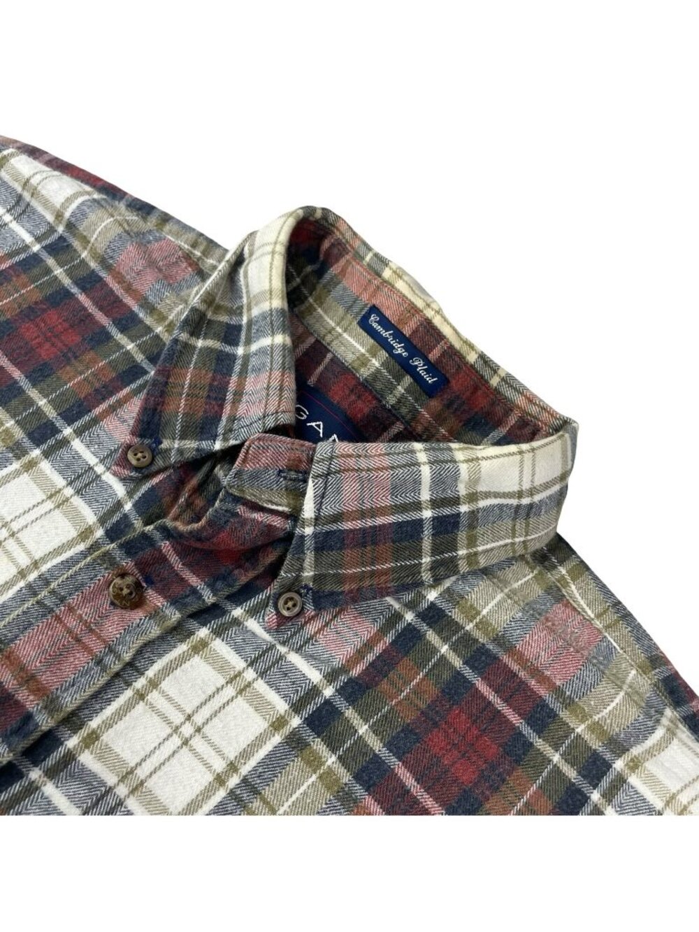 VTG Gant Men's 100% Cotton Flannel Button Shirt Navy/Red/Green Plaid • Large